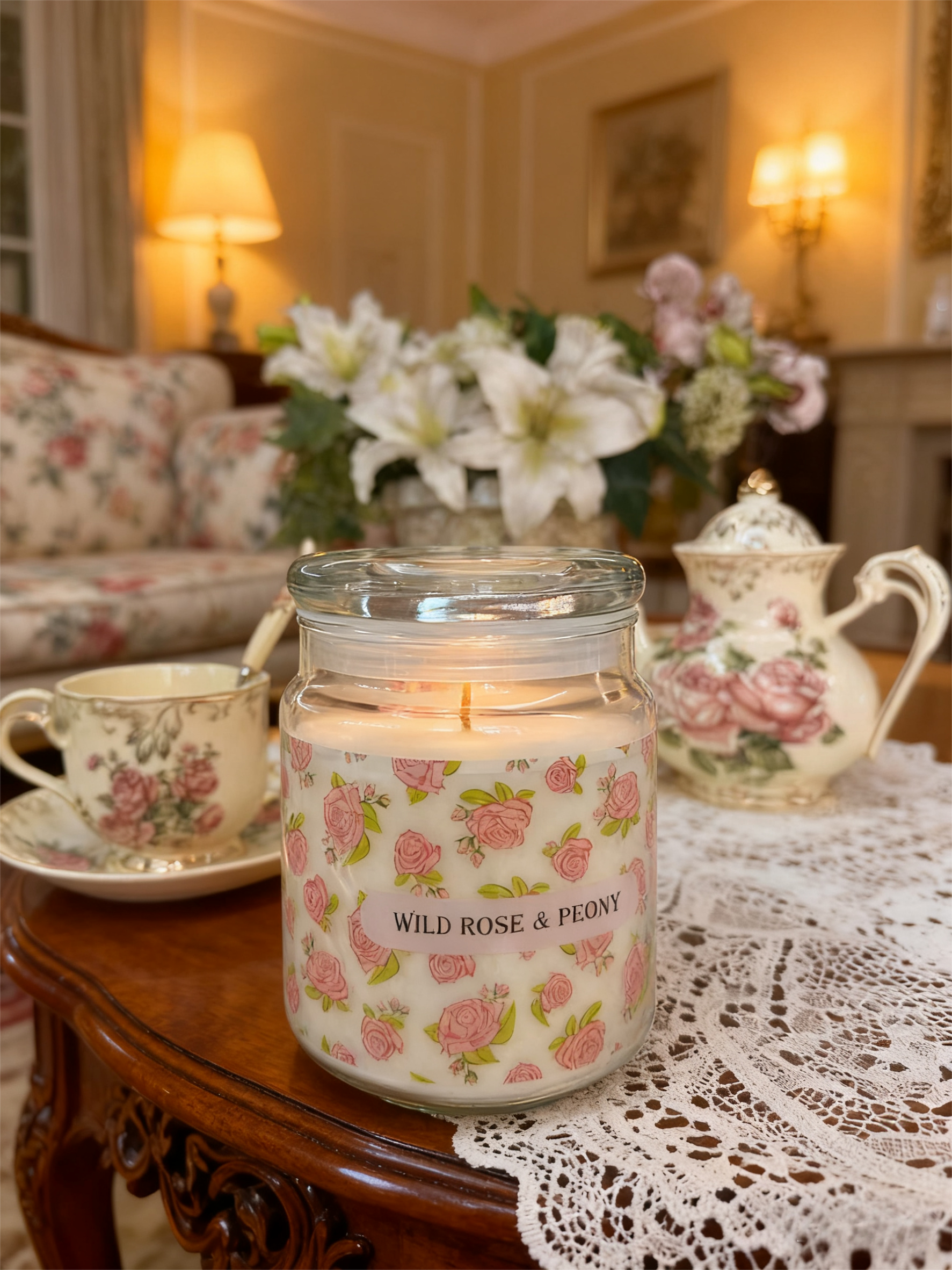 20oz Large Glass Jar Candle - Wild Rose & Peony